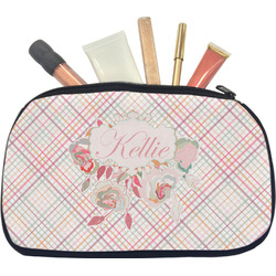 Modern Plaid & Floral Makeup / Cosmetic Bag - Medium (Personalized)