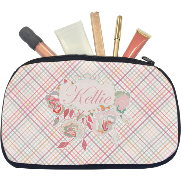Modern Plaid & Floral Makeup Bag Medium