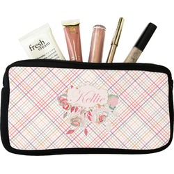 Modern Plaid & Floral Makeup / Cosmetic Bag - Small (Personalized)