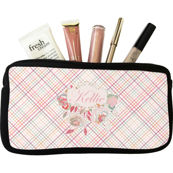 Custom Modern Plaid & Floral Makeup / Cosmetic Bag - Small (Personalized)