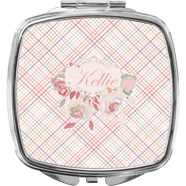 Custom Modern Plaid & Floral Compact Makeup Mirror (Personalized)