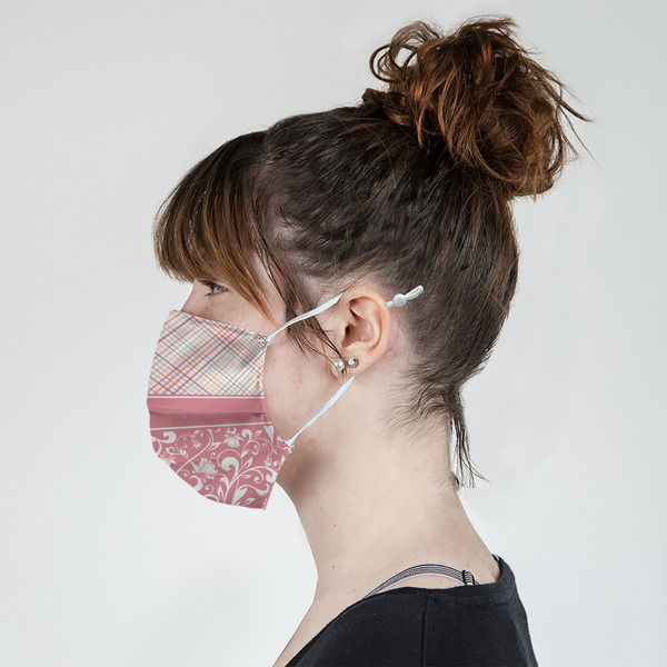 Modern Plaid & Floral Mask - Side View on Girl