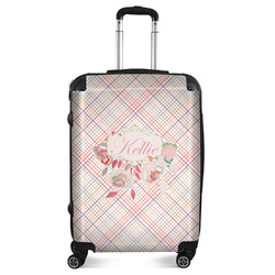 Modern Plaid & Floral Suitcase - 24" Medium - Checked (Personalized)