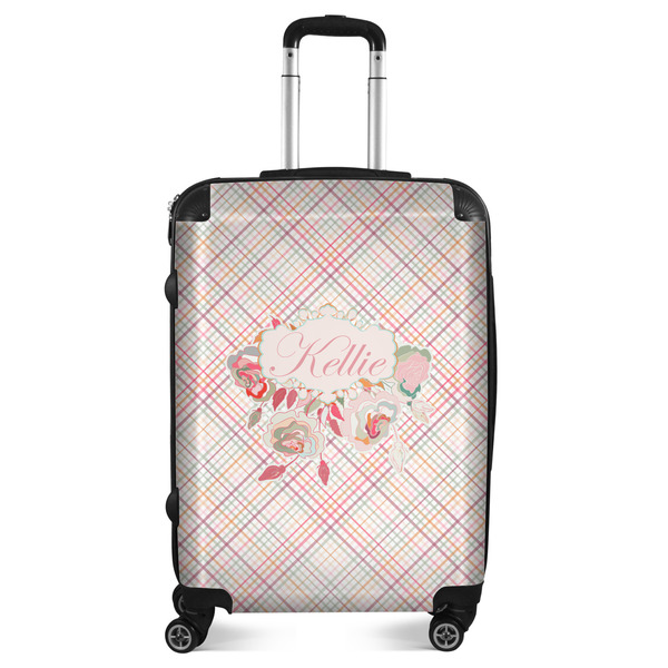 Custom Modern Plaid & Floral Suitcase - 24" Medium - Checked (Personalized)