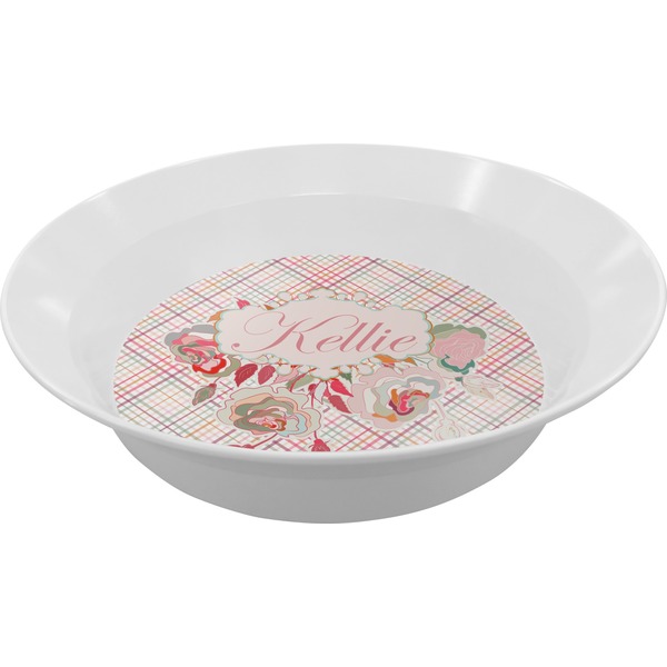 Custom Modern Plaid & Floral Melamine Bowl - 12 oz (Personalized)