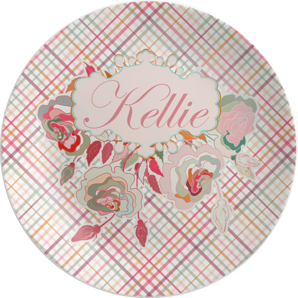 Custom Modern Plaid & Floral Melamine Plate (Personalized)