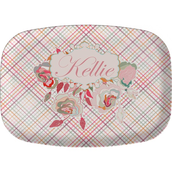 Custom Modern Plaid & Floral Melamine Platter (Personalized)