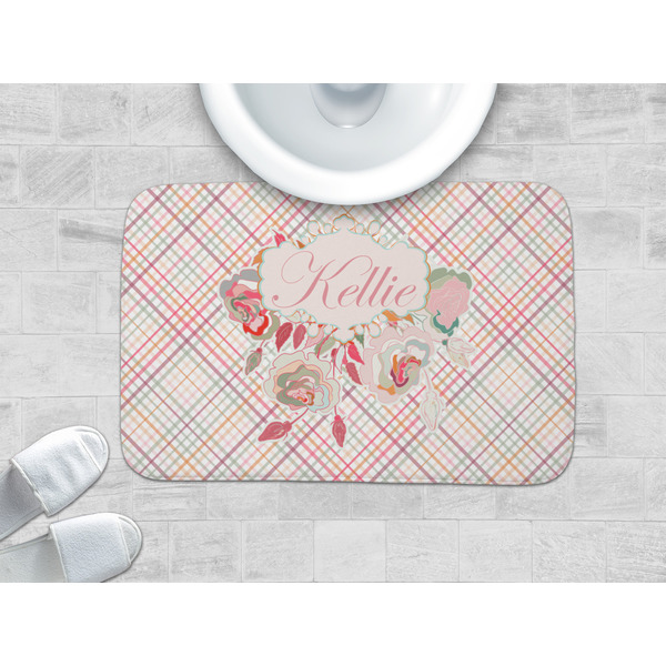 Modern Plaid & Floral Memory Foam Bath Mat - LIFESTYLE 34x21