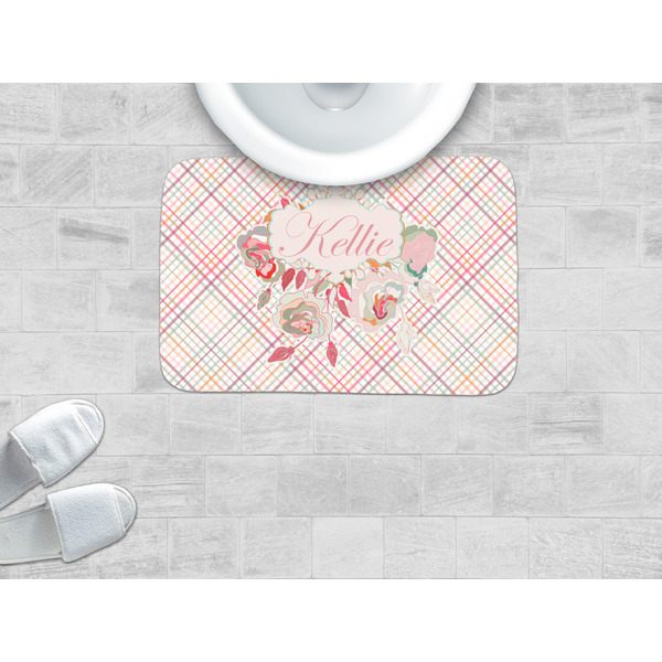 Modern Plaid & Floral Memory Foam Bath Mat - LIFESTYLE