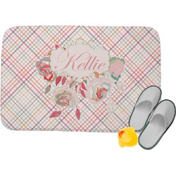 Modern Plaid & Floral Memory Foam Bath Mat (Personalized)