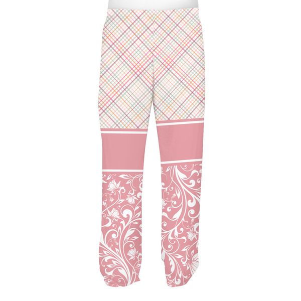 Modern Plaid & Floral Men's Pjs Back - on model