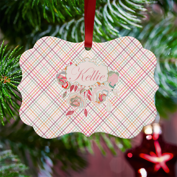 Modern Plaid & Floral Metal Benilux Ornament - Lifestyle