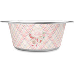Modern Plaid & Floral Stainless Steel Dog Bowl - Medium (Personalized)
