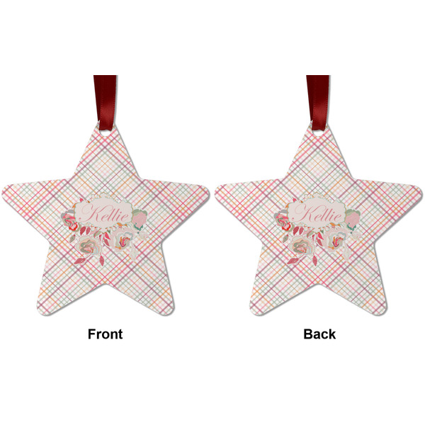 Modern Plaid & Floral Metal Star Ornament - Front and Back