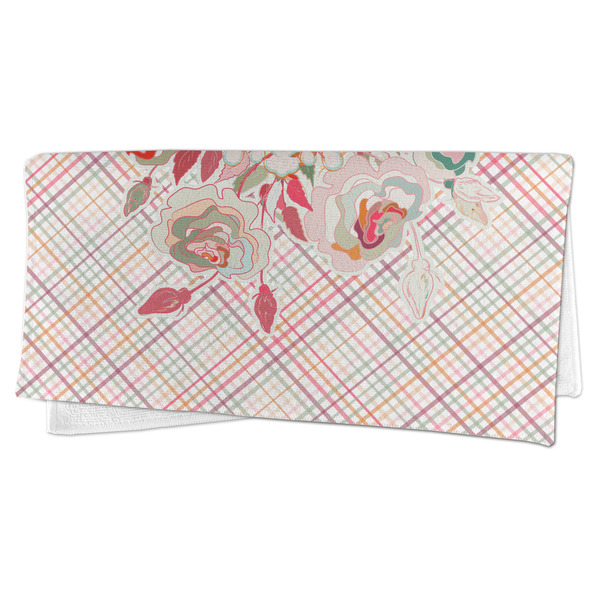 Modern Plaid & Floral Microfiber Dish Rag - FOLDED (half)