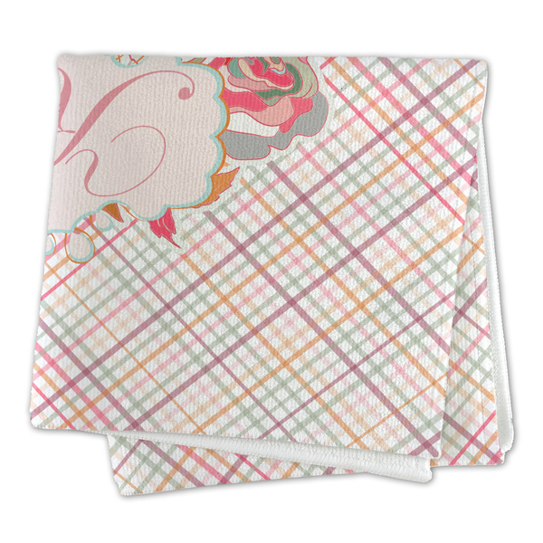 Modern Plaid & Floral Microfiber Dish Rag - FOLDED (square)