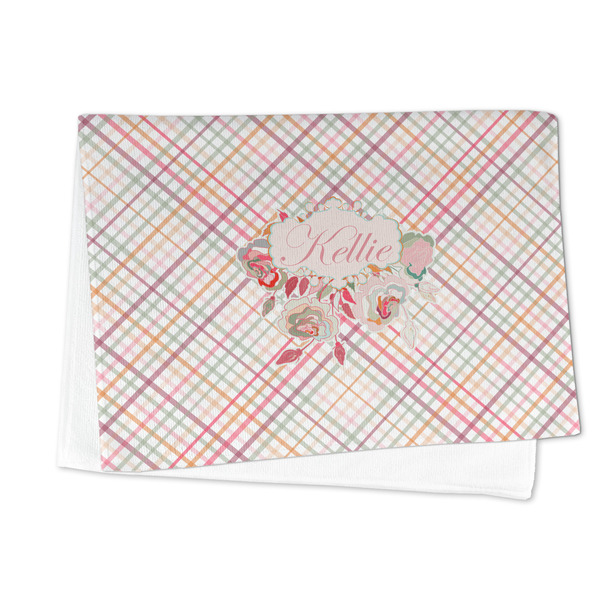 Modern Plaid & Floral Microfiber Dish Towel - FOLDED HALF