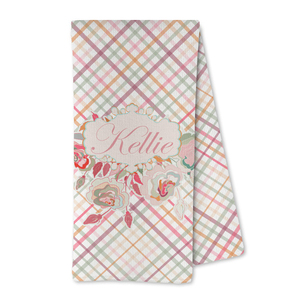 Custom Modern Plaid & Floral Kitchen Towel - Microfiber (Personalized)