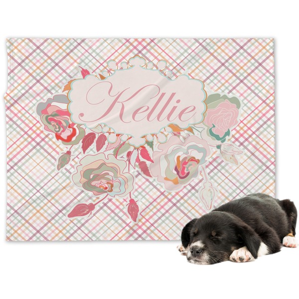 Custom Modern Plaid & Floral Dog Blanket - Large (Personalized)