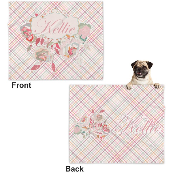 Modern Plaid & Floral Microfleece Dog Blanket - Large- Front & Back