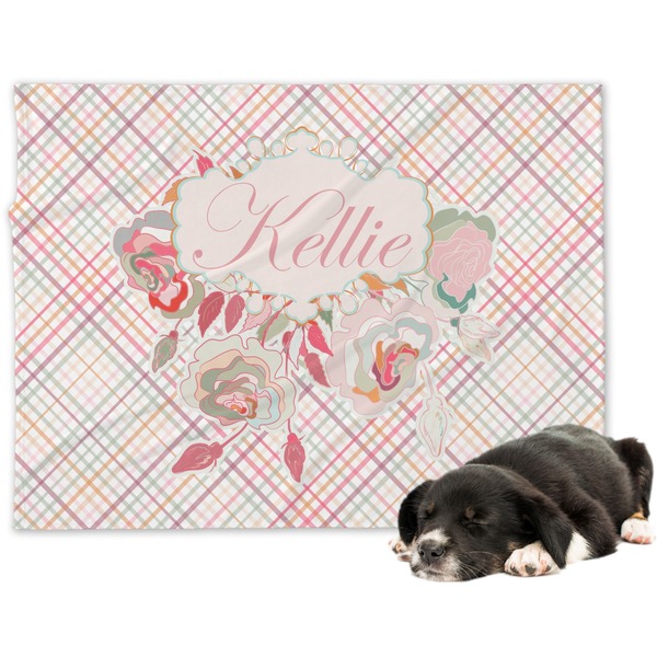 Custom Modern Plaid & Floral Dog Blanket - Regular (Personalized)