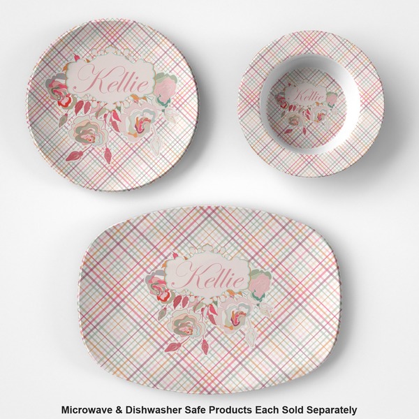 Modern Plaid & Floral Microwave & Dishwasher Safe CP Plastic Dishware - Group