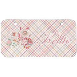 Modern Plaid & Floral Mini/Bicycle License Plate (2 Holes) (Personalized)