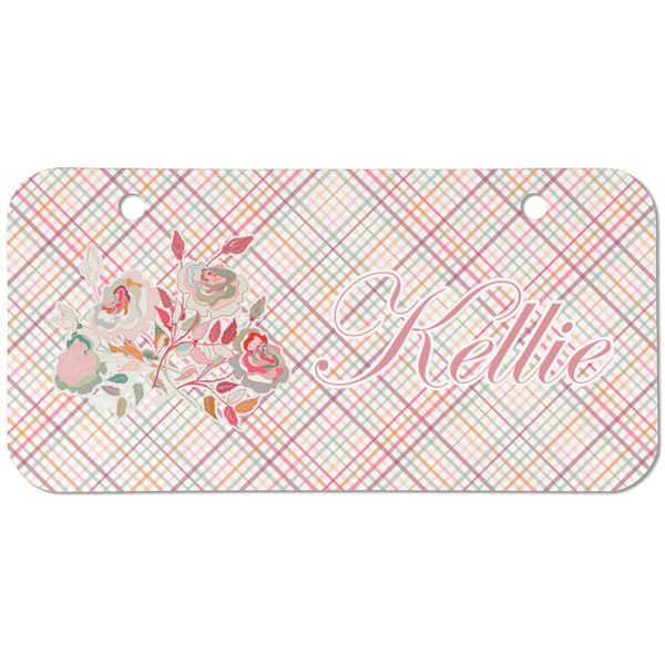 Custom Modern Plaid & Floral Mini/Bicycle License Plate (2 Holes) (Personalized)