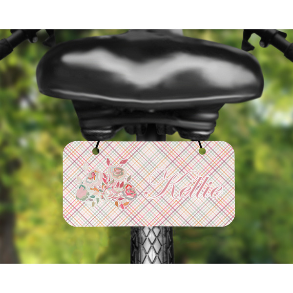Modern Plaid & Floral Mini License Plate on Bicycle - LIFESTYLE Two holes