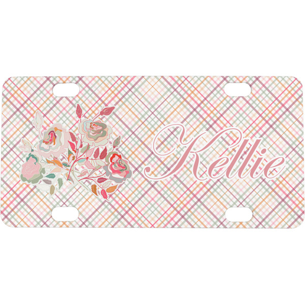 Custom Modern Plaid & Floral Mini / Bicycle License Plate (4 Holes) (Personalized)