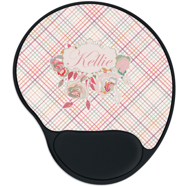 Custom Modern Plaid & Floral Mouse Pad with Wrist Support