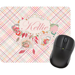 Modern Plaid & Floral Rectangular Mouse Pad (Personalized)