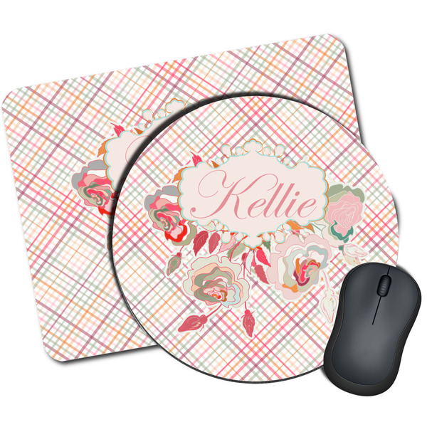Custom Modern Plaid & Floral Mouse Pad (Personalized)