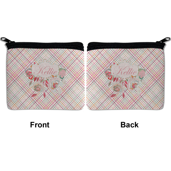 Modern Plaid & Floral Neoprene Coin Purse - Front & Back (APPROVAL)