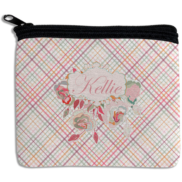 Custom Modern Plaid & Floral Rectangular Coin Purse (Personalized)