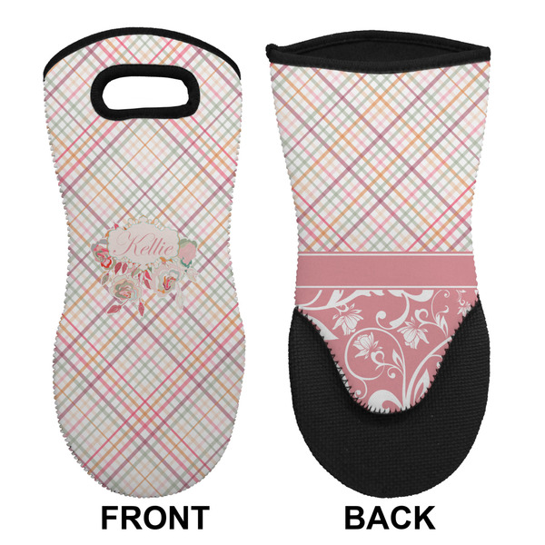 Modern Plaid & Floral Neoprene Oven Mitt (Front & Back)