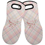 Modern Plaid & Floral Neoprene Oven Mitts - Set of 2 w/ Name or Text