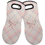 Modern Plaid & Floral Neoprene Oven Mitts - Set of 2 w/ Name or Text