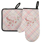 Modern Plaid & Floral Left Oven Mitt & Pot Holder Set w/ Name or Text