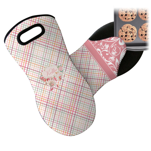 Modern Plaid & Floral Neoprene Oven Mitt