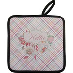 Modern Plaid & Floral Pot Holder w/ Name or Text