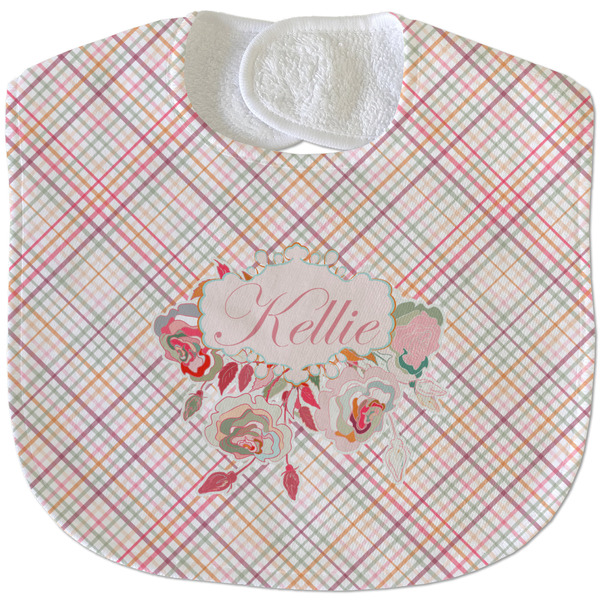Modern Plaid & Floral New Baby Bib - Closed and Folded