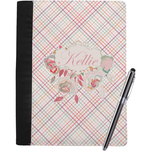 Custom Modern Plaid & Floral Notebook Padfolio - Large w/ Name or Text