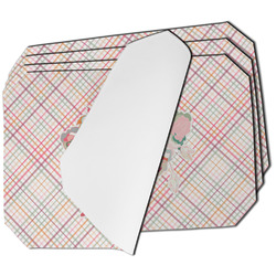 Modern Plaid & Floral Dining Table Mat - Octagon - Set of 4 (Single-Sided) w/ Name or Text