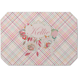 Modern Plaid & Floral Dining Table Mat - Octagon (Single-Sided) w/ Name or Text