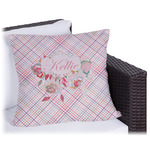 Modern Plaid & Floral Outdoor Pillow - 18" (Personalized)