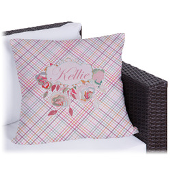 Modern Plaid & Floral Outdoor Pillow - 20" (Personalized)