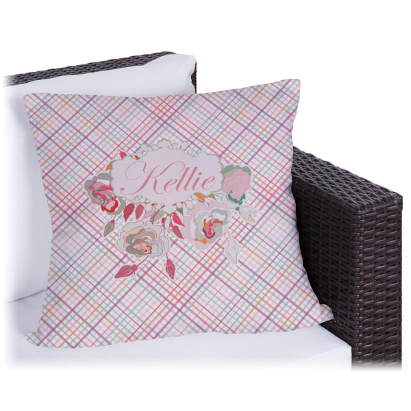 Custom Modern Plaid & Floral Outdoor Pillow - 20" (Personalized)