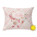 Modern Plaid & Floral Outdoor Throw Pillow (Rectangular) (Personalized)