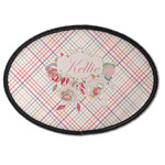 Modern Plaid & Floral Iron On Oval Patch w/ Name or Text